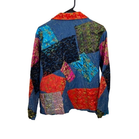 Vintage 80’s S Collection Denim‎ Patchwork Embroidered Jacket Size Medium - Picture 6 of 14